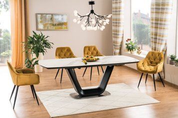 Стіл SIGNAL ARMANI CERAMIC білий ефект мармуру/ чорний мат 160(220)X90 ARMANIBC160 фото