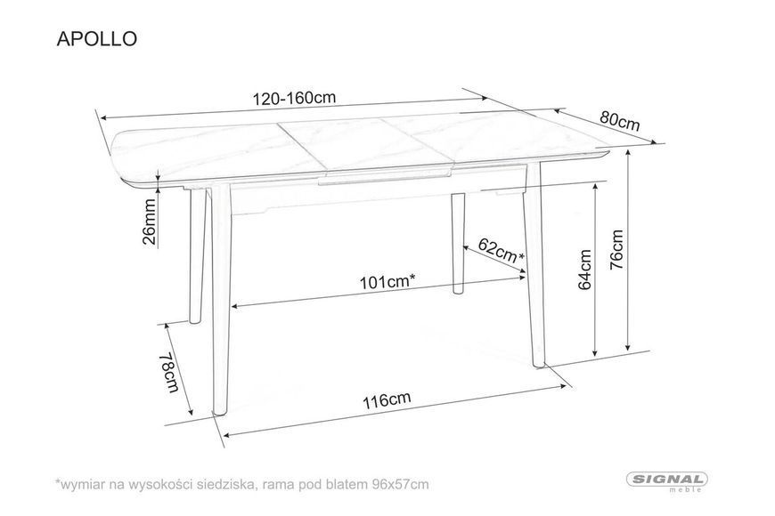 Стіл SIGNAL APOLLO 120(160)*80 білий мат/чорний каркас APOLLOBC120 фото